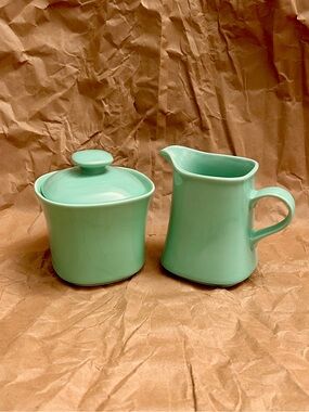 HTF Pamona Seafoam Ranmaru Tempo ll Japanese Stoneware Creamer & Sugar Set Teal